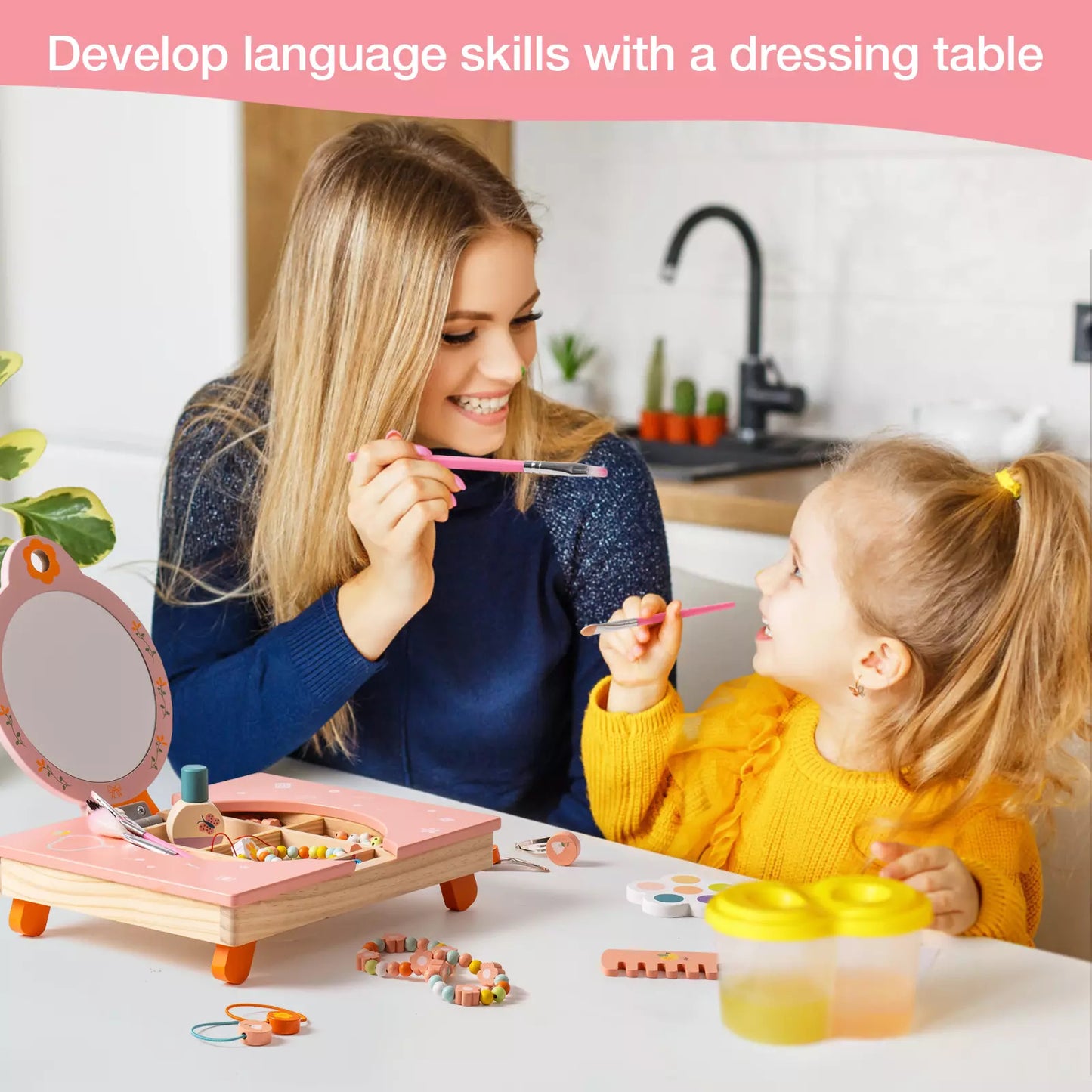 Wooden Cosmetic Makeup Preschool Toys Set Pretend Play Baby Gifts