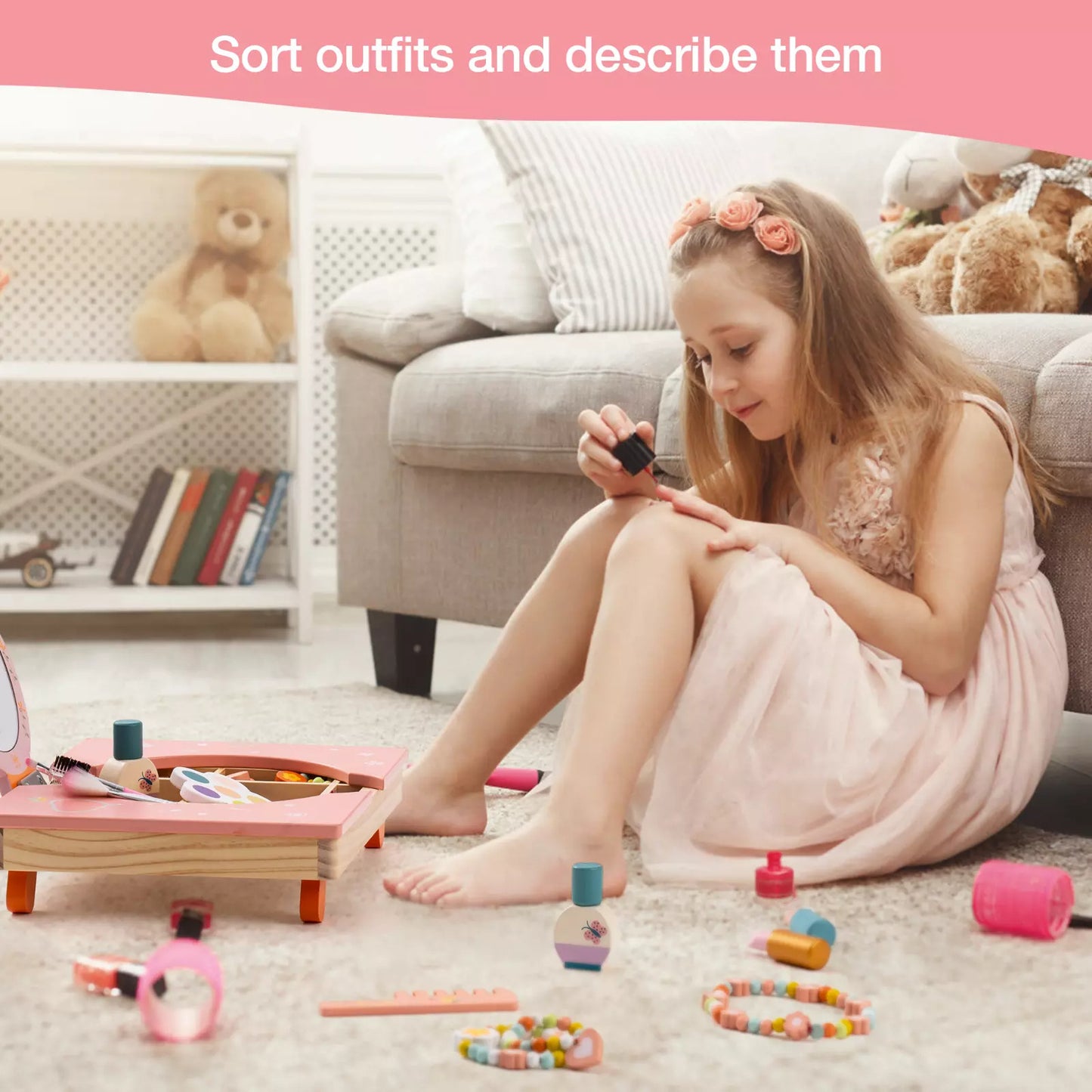 Wooden Cosmetic Makeup Preschool Toys Set Pretend Play Baby Gifts